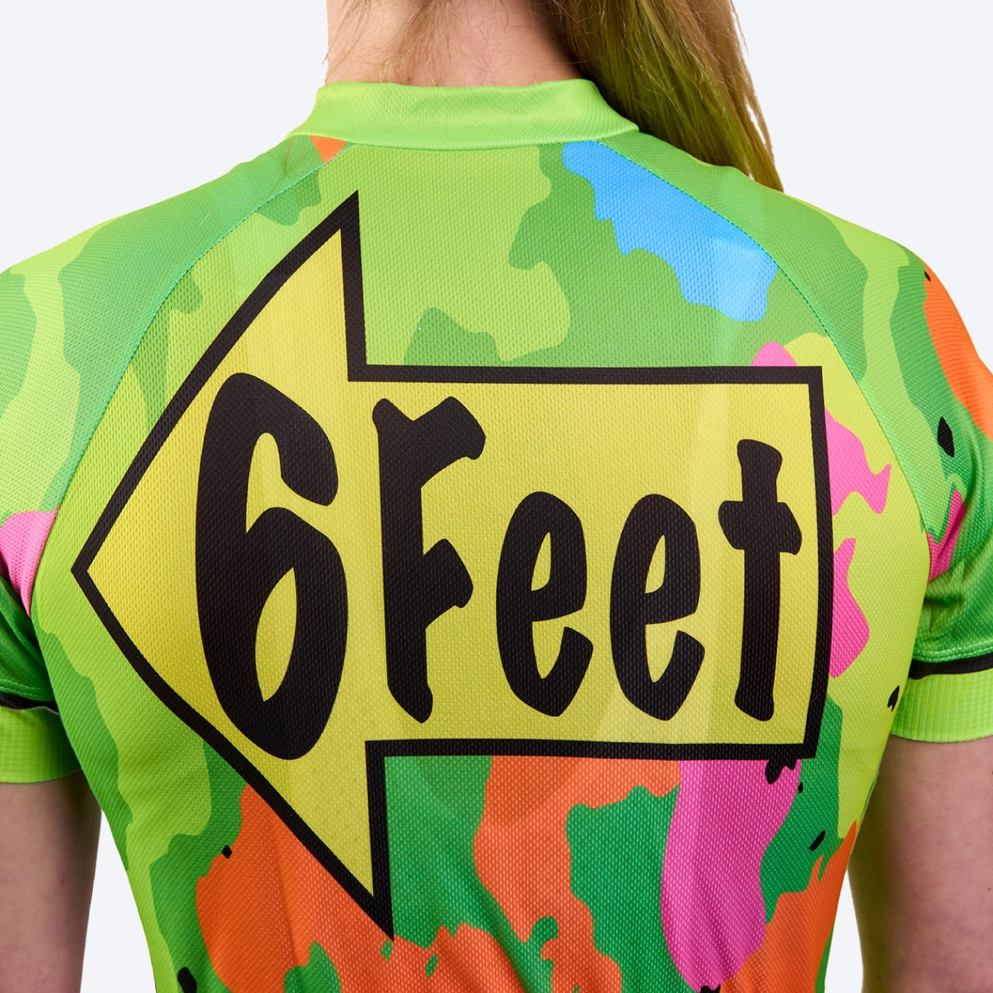 Women's Breitz!® “6 Feet, Thanks!”™ Hi-Viz Green Camo-Flash Short Sleeve Cycling Jersey