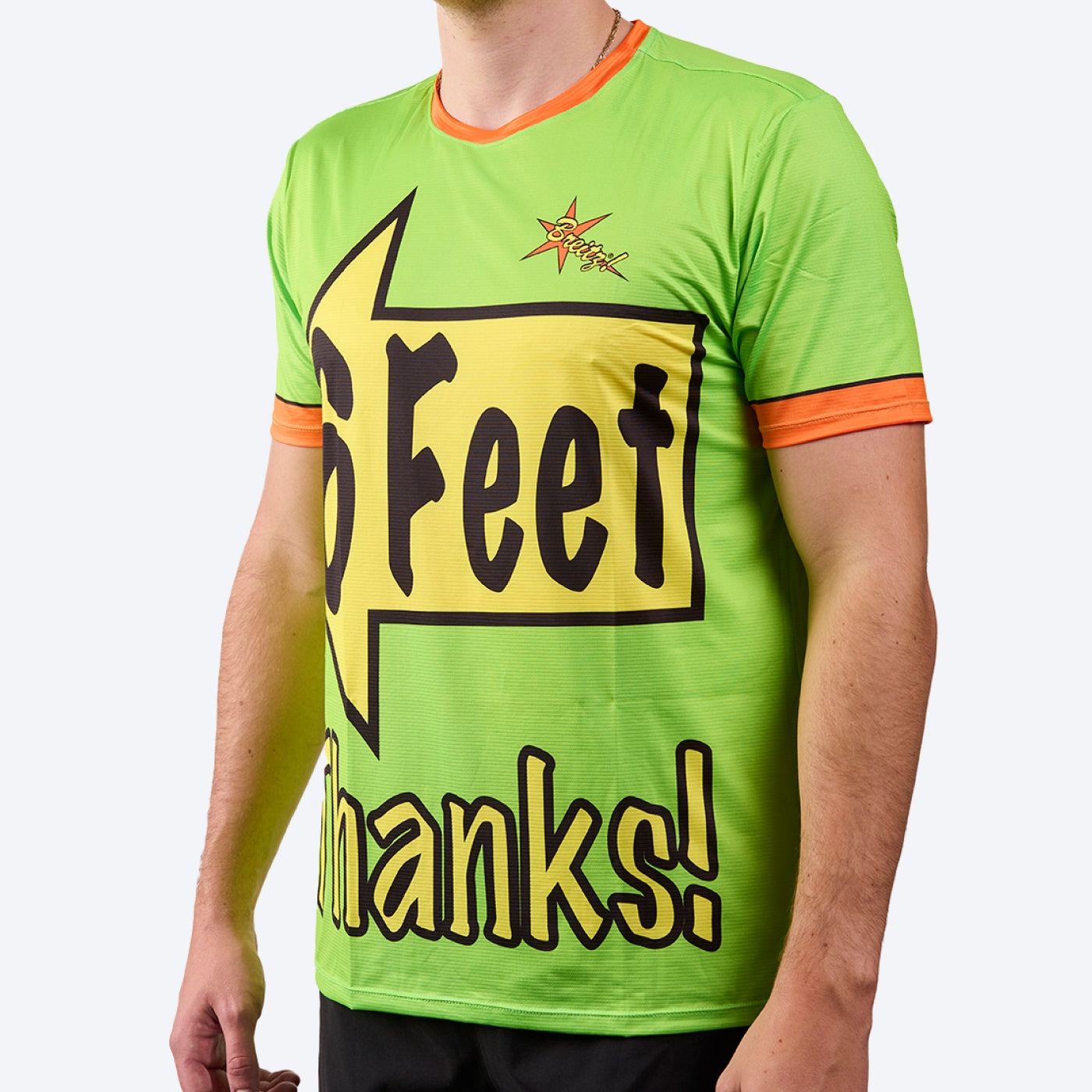 Men's Breitz!® “6 Feet, Thanks!”™ Short Sleeve Hi-Viz Green Tech Tee