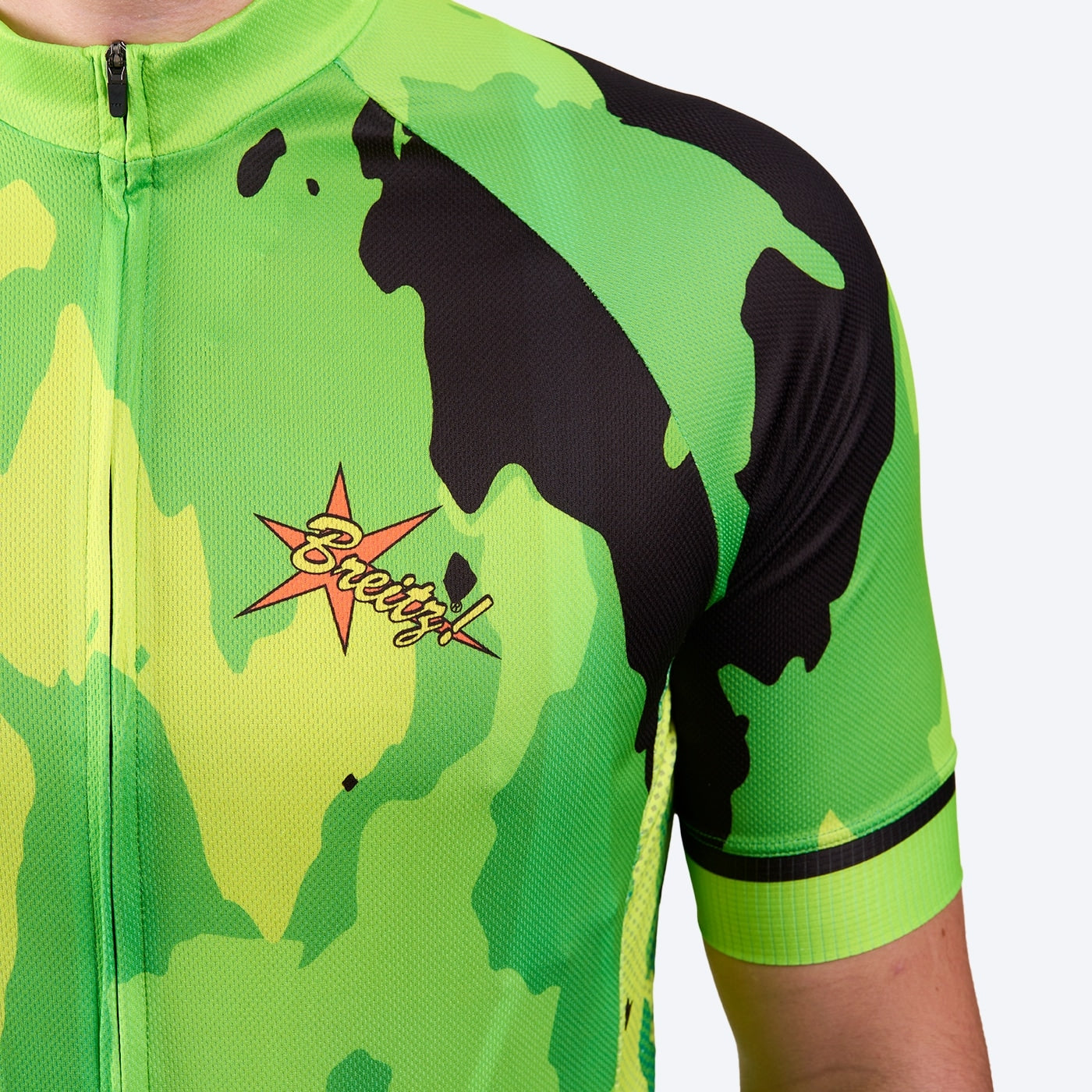 Men's 6 Feet, Thanks! Hi-Viz Green Camo-Flash Short Sleeve Cycling Jersey