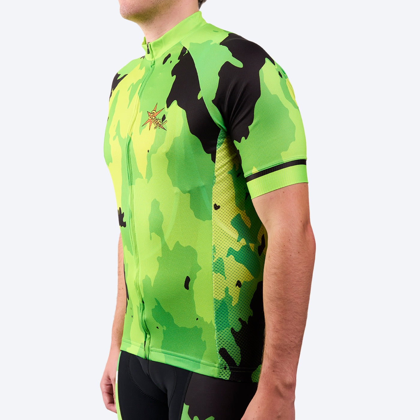 Men's 6 Feet, Thanks! Hi-Viz Green Camo-Flash Short Sleeve Cycling Jersey