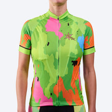 Women's 6 Feet, Thanks! Hi-Viz Green Camo-Flash Short Sleeve Cycling Jersey