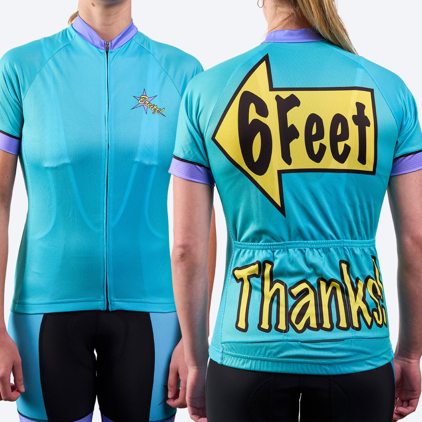 Women's 6 Feet, Thanks! Hi-Viz Celeste Short Sleeve Cycling Jersey