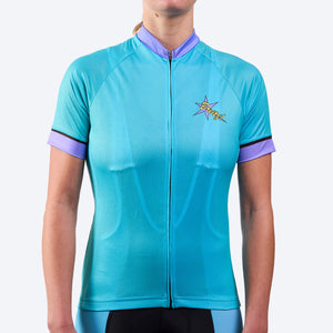 Women's 6 Feet, Thanks! Hi-Viz Celeste Short Sleeve Cycling Jersey