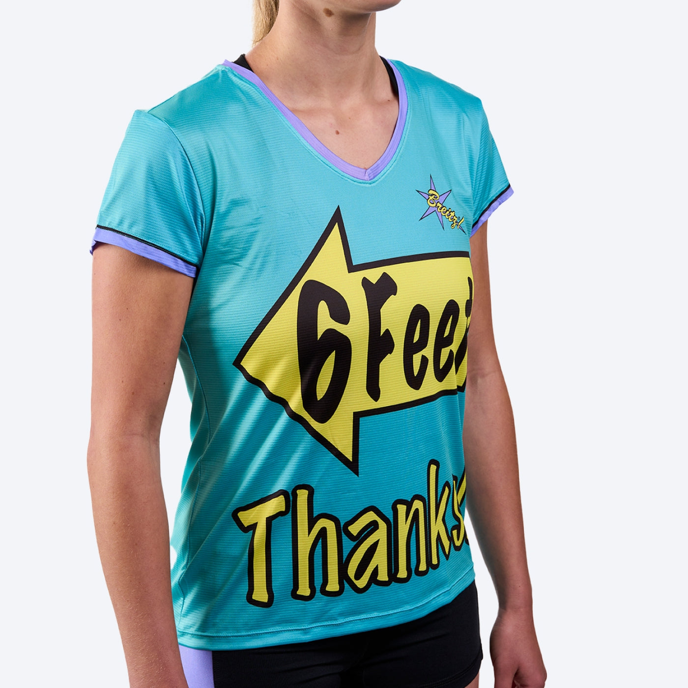 Women's 6 Feet, Thanks! Hi-Viz Celeste Short Sleeve Tech Tee