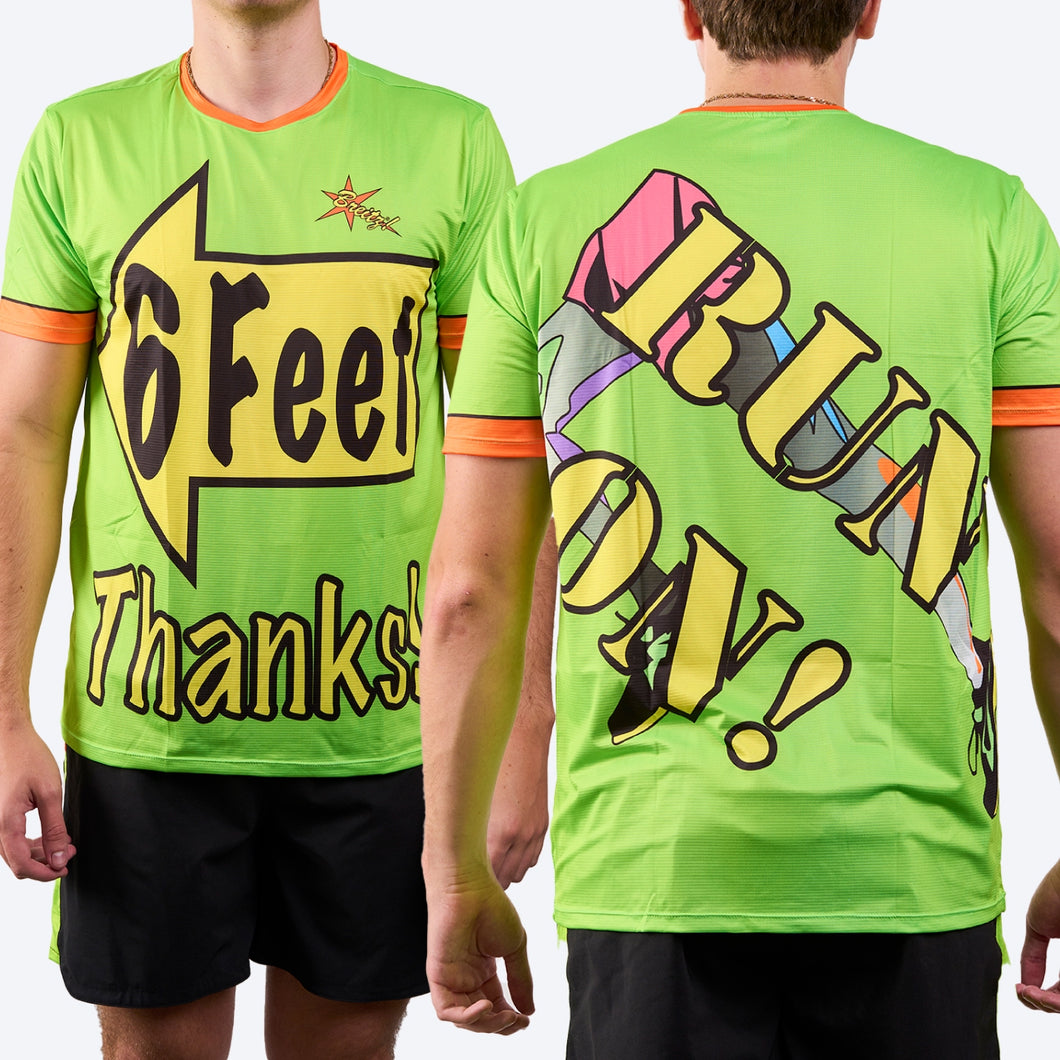 Men's 6 Feet, Thanks! Short Sleeve Hi-Viz Green Tech Tee