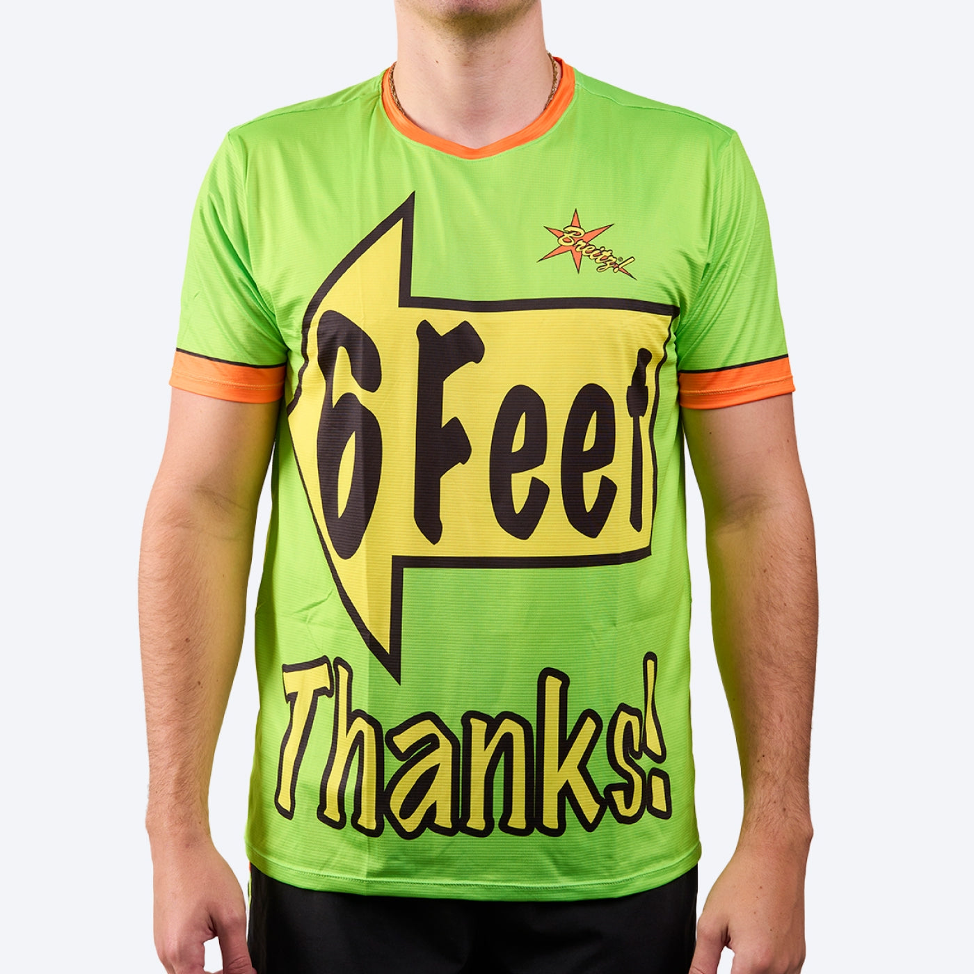 Men's 6 Feet, Thanks! Short Sleeve Hi-Viz Green Tech Tee