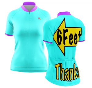 Women's 6 Feet, Thanks! Hi-Viz Celeste Short Sleeve Peloton Plus Cycling Jersey