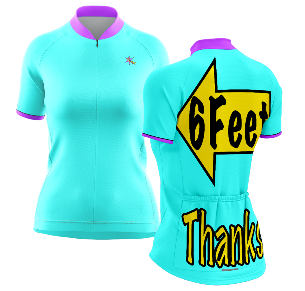 Women's 6 Feet, Thanks! Hi-Viz Celeste Short Sleeve Peloton Plus Cycling Jersey
